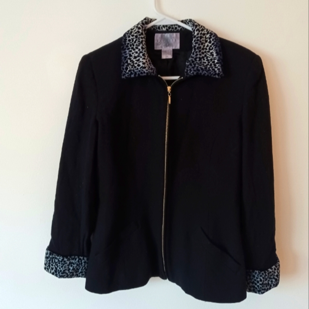 Black Leopard Trim Women's Jacket Size 5-6